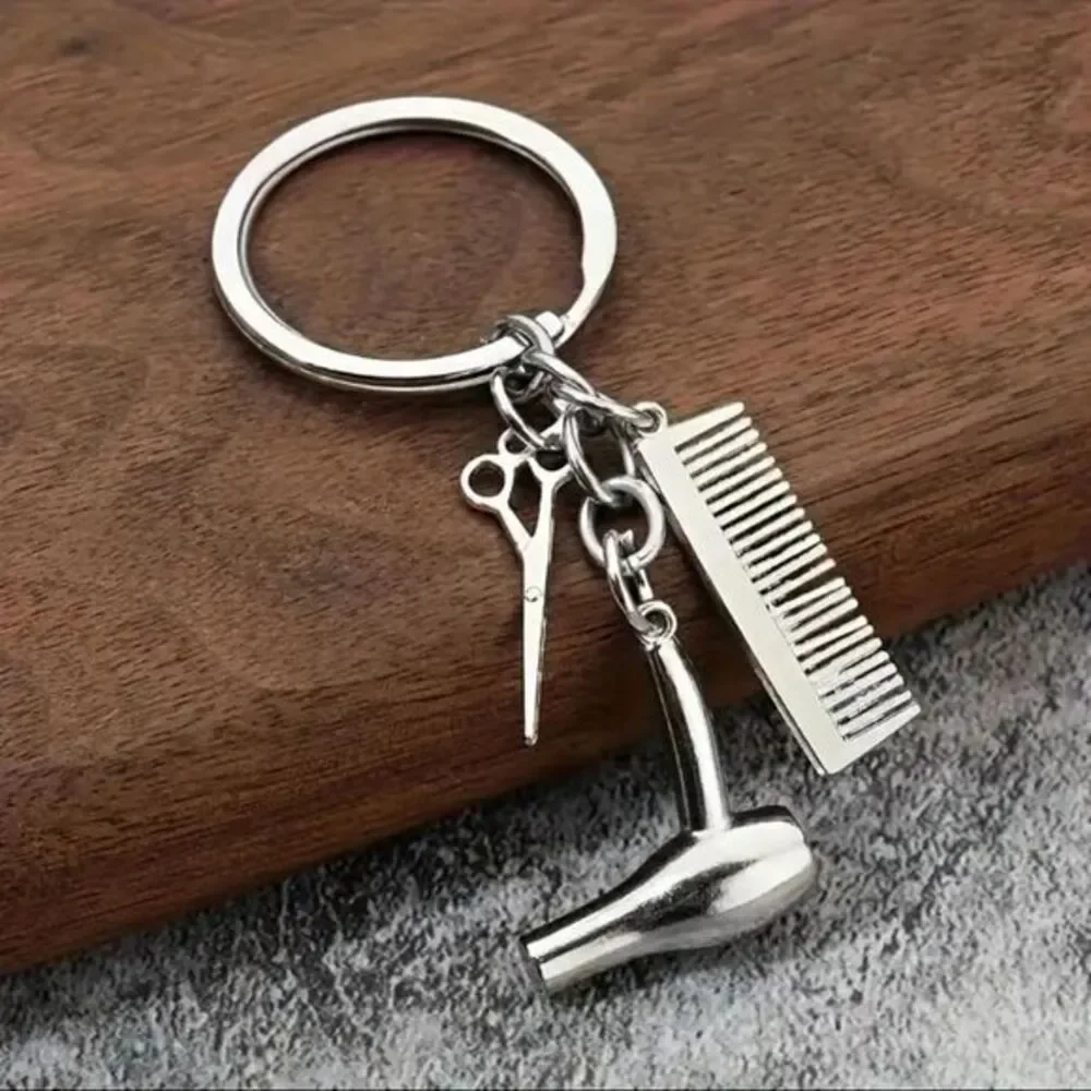 Stylish Hairdressing‎ Keychain with Scissors, Dryer,and Comb Accessories